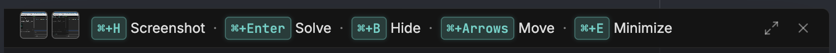 The top-left of the panel showing two captured-screenshot thumbnails next to the shortcut bar